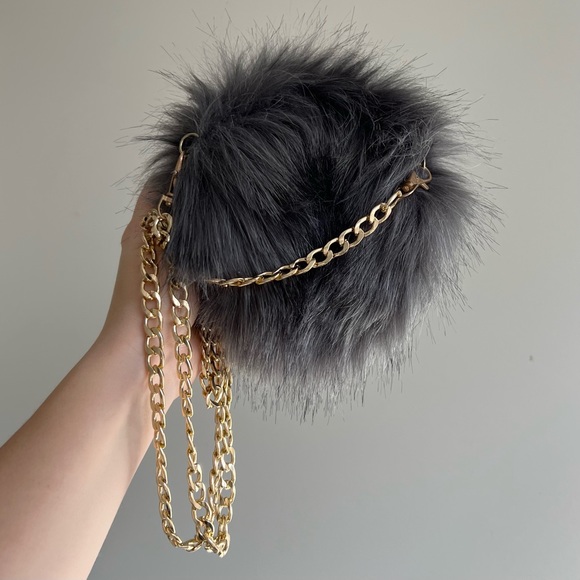 Grey Fluffy Faux Fur Crossbody Purse - Picture 2 of 5